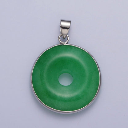 Gold Filled Malaysian Green Jade Donut Pendant in Gold &amp; Silver | AA103 AA104