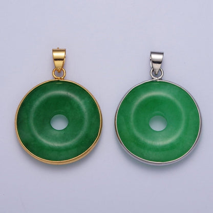 Gold Filled Malaysian Green Jade Donut Pendant in Gold &amp; Silver | AA103 AA104