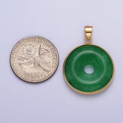 Gold Filled Malaysian Green Jade Donut Pendant in Gold &amp; Silver | AA103 AA104
