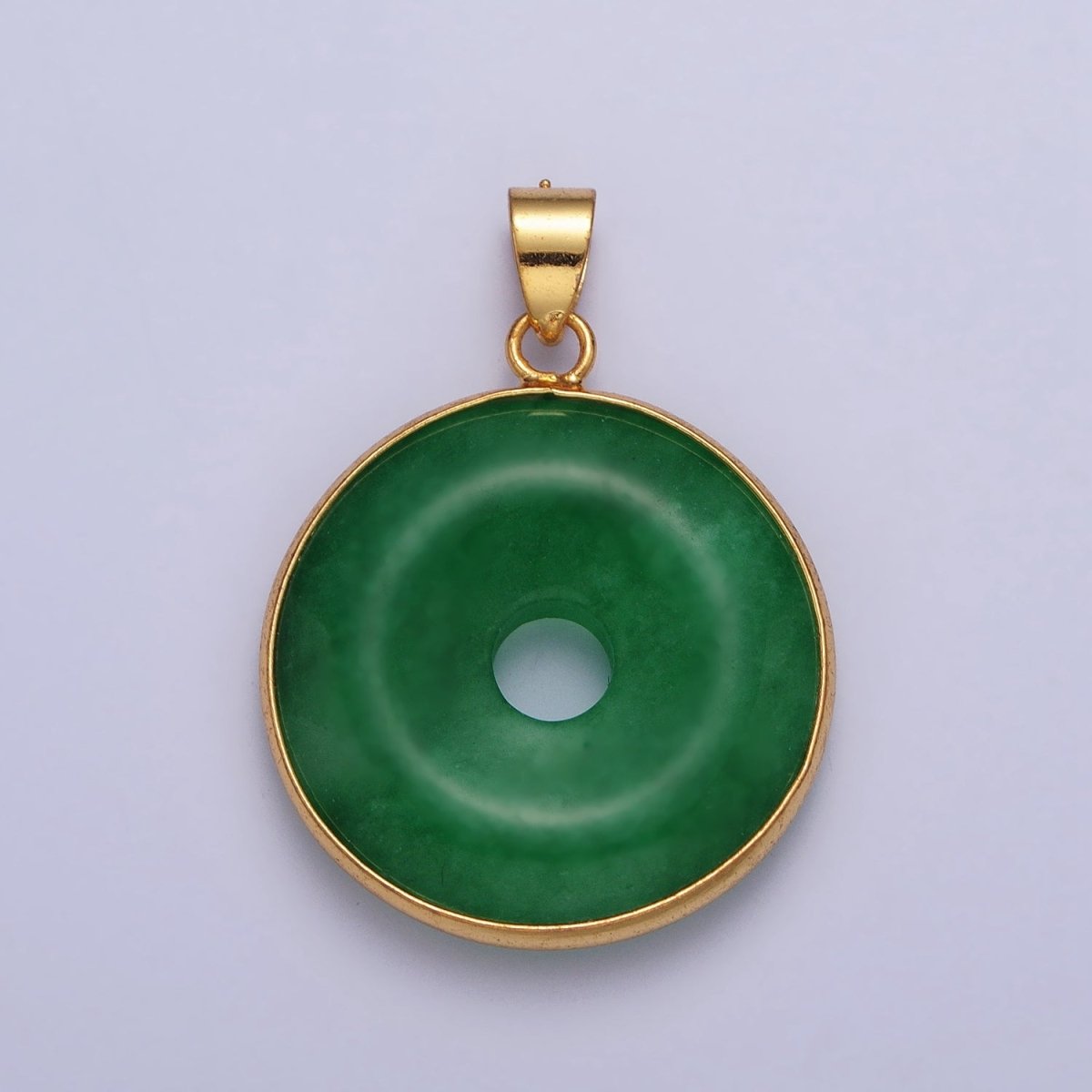 Gold Filled Malaysian Green Jade Donut Pendant in Gold &amp; Silver | AA103 AA104