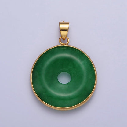 Gold Filled Malaysian Green Jade Donut Pendant in Gold &amp; Silver | AA103 AA104