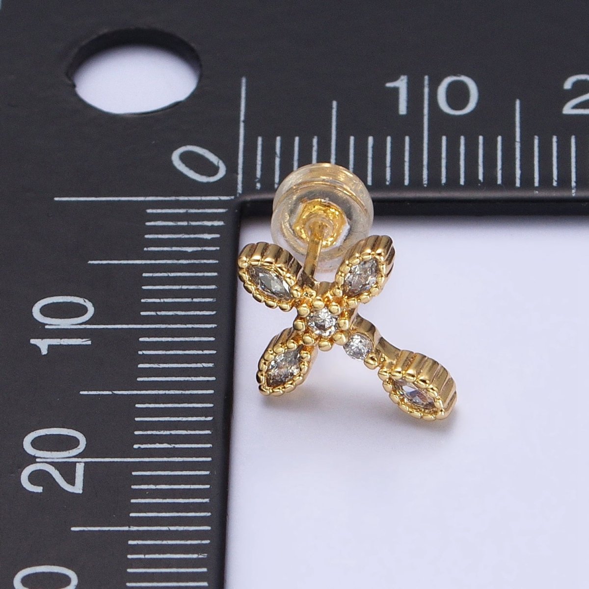Gold Filled Marquise CZ Religious Cross Stud Earrings in Silver &amp; Gold |AB559