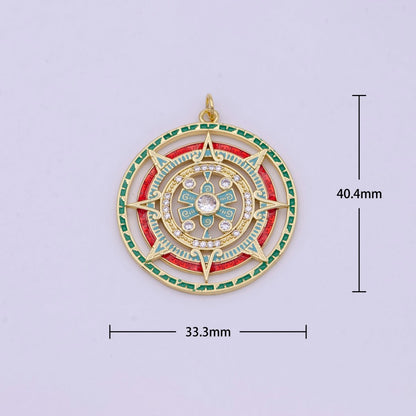 Gold Filled Medallion Compass Pendant for Statement Jewelry Necklace N-366