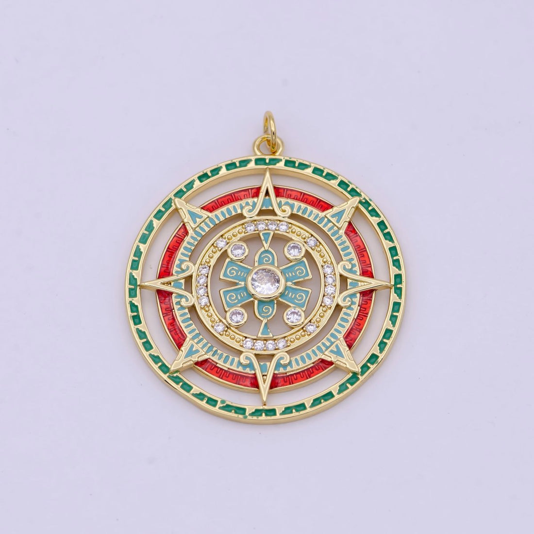 Gold Filled Medallion Compass Pendant for Statement Jewelry Necklace N-366