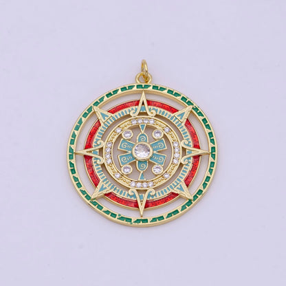 Gold Filled Medallion Compass Pendant for Statement Jewelry Necklace N-366