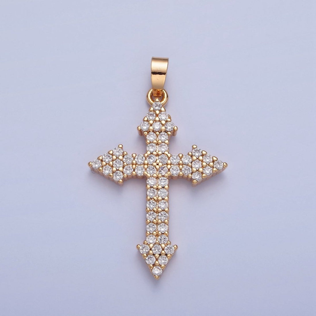 Gold Filled Micro Pave Cross Pendant, Clear Cubic Zirconia CZ Religious Jewelry Component For Necklace Making H-056