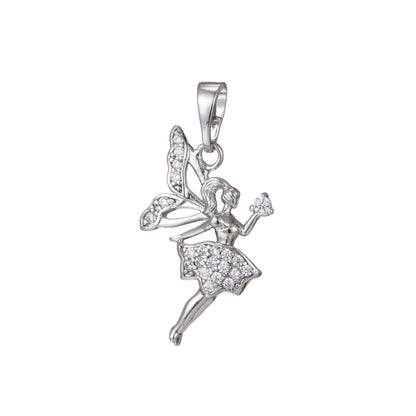 Gold Filled Micro Pave CZ Fairy Pendant Charm, Micro Pave CZ Fairy Pendant Charm, Gold Filled Pendant, For DIY Jewelry Making I-398 I-462