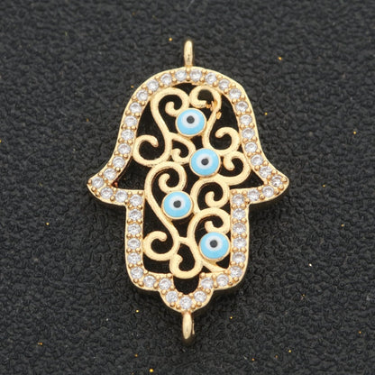 Gold Filled Micro Pave CZ Hamsa Hand Charm Connector Link Evil Eye Earring Bracelet Connector For Supply DIY Jewelry Y-368