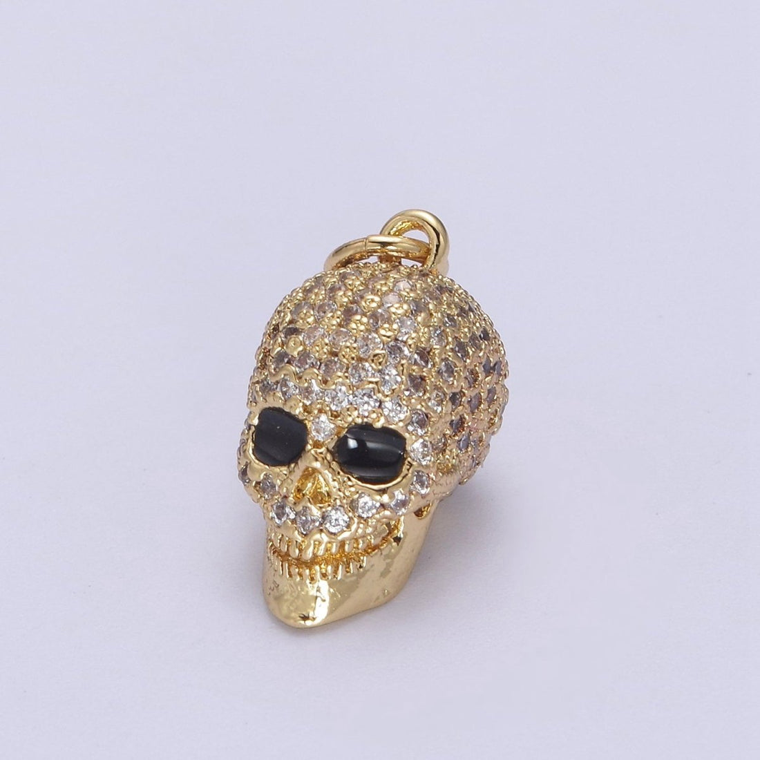 Gold Filled Micro Paved Clear CZ 3D Black Eyed Skull Skeleton Charm in Gold, Silver, Rose Gold N-824 N-825 N-826