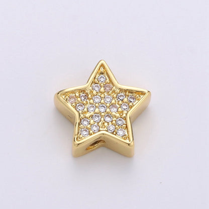 Gold Filled Micro Paved CZ 10mm Celestial Star Beads in Gold &amp; Silver |  B-302