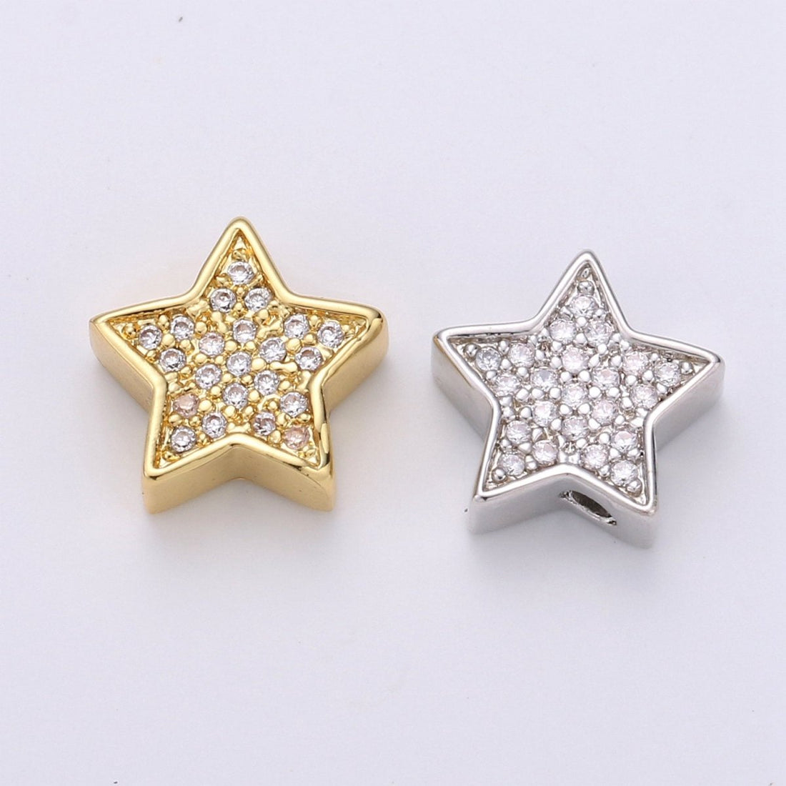 Gold Filled Micro Paved CZ 10mm Celestial Star Beads in Gold &amp; Silver |  B-302