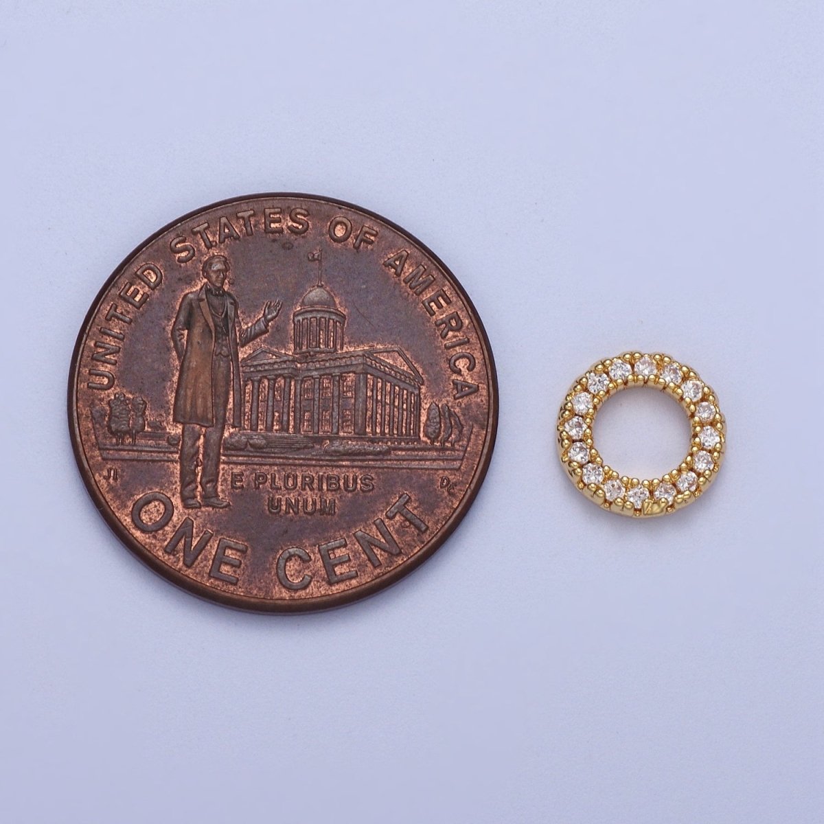14K Gold Filled 7.5mm Micro Paved CZ Circular Round Charm in Gold &amp; Silver | C059 C122