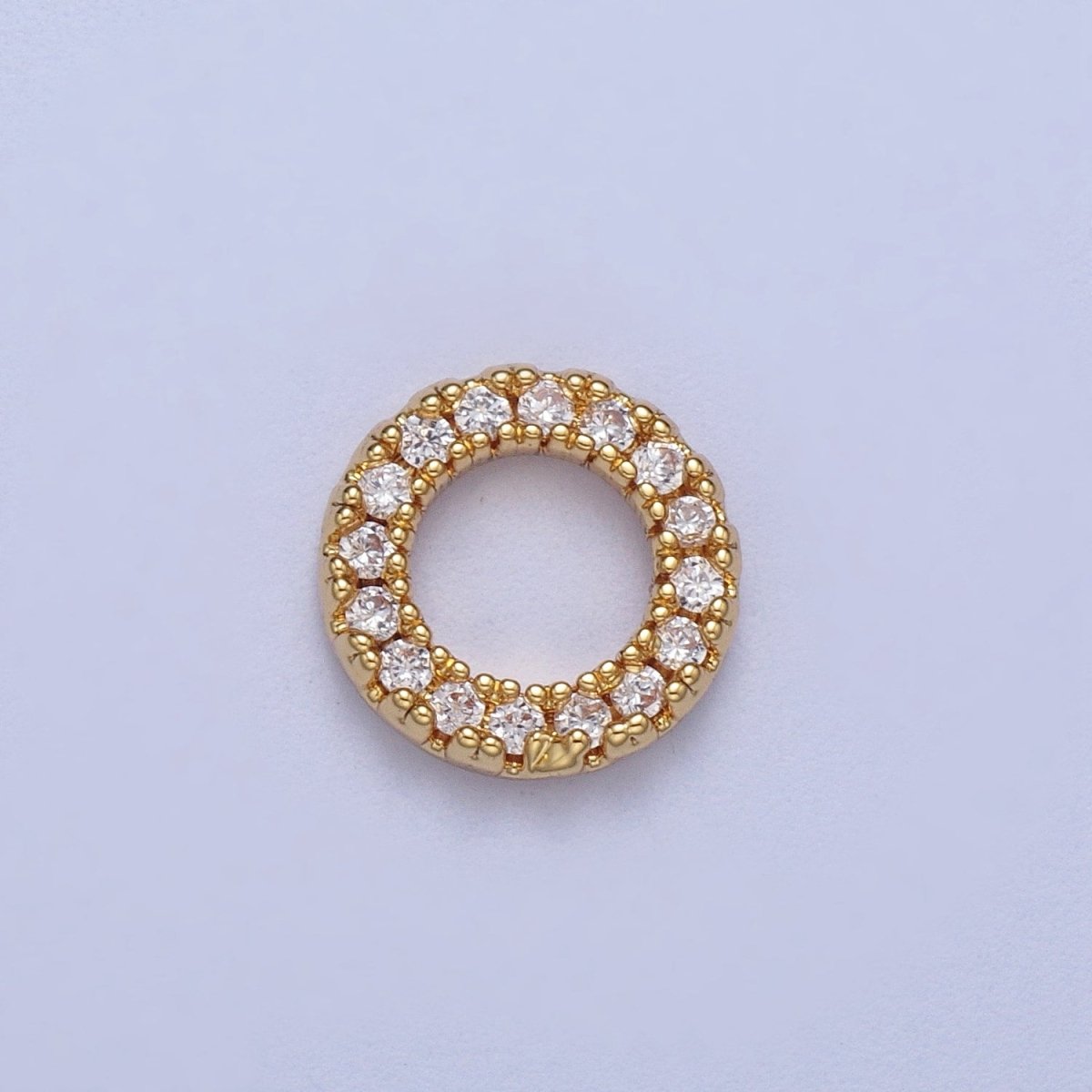 14K Gold Filled 7.5mm Micro Paved CZ Circular Round Charm in Gold &amp; Silver | C059 C122