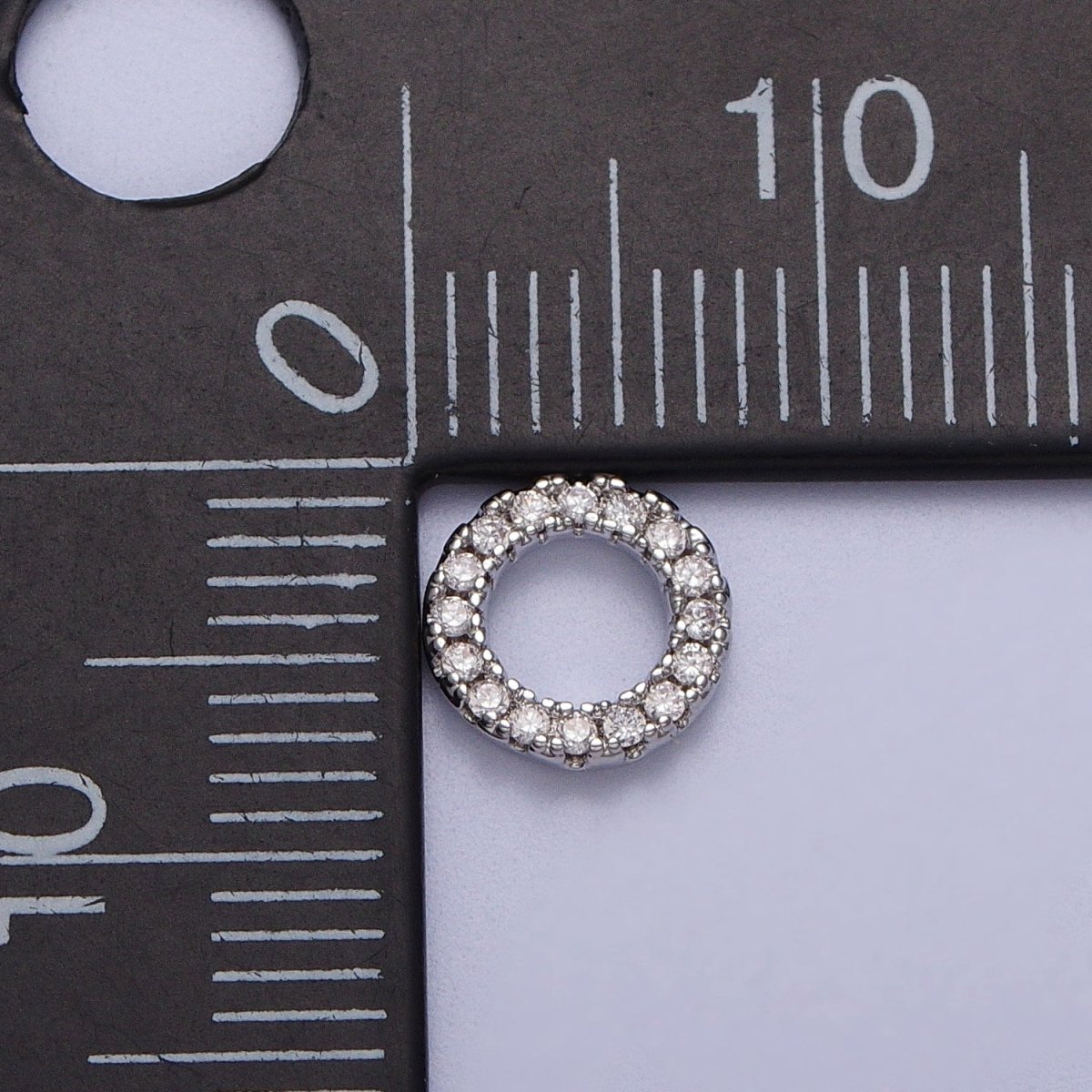 14K Gold Filled 7.5mm Micro Paved CZ Circular Round Charm in Gold &amp; Silver | C059 C122