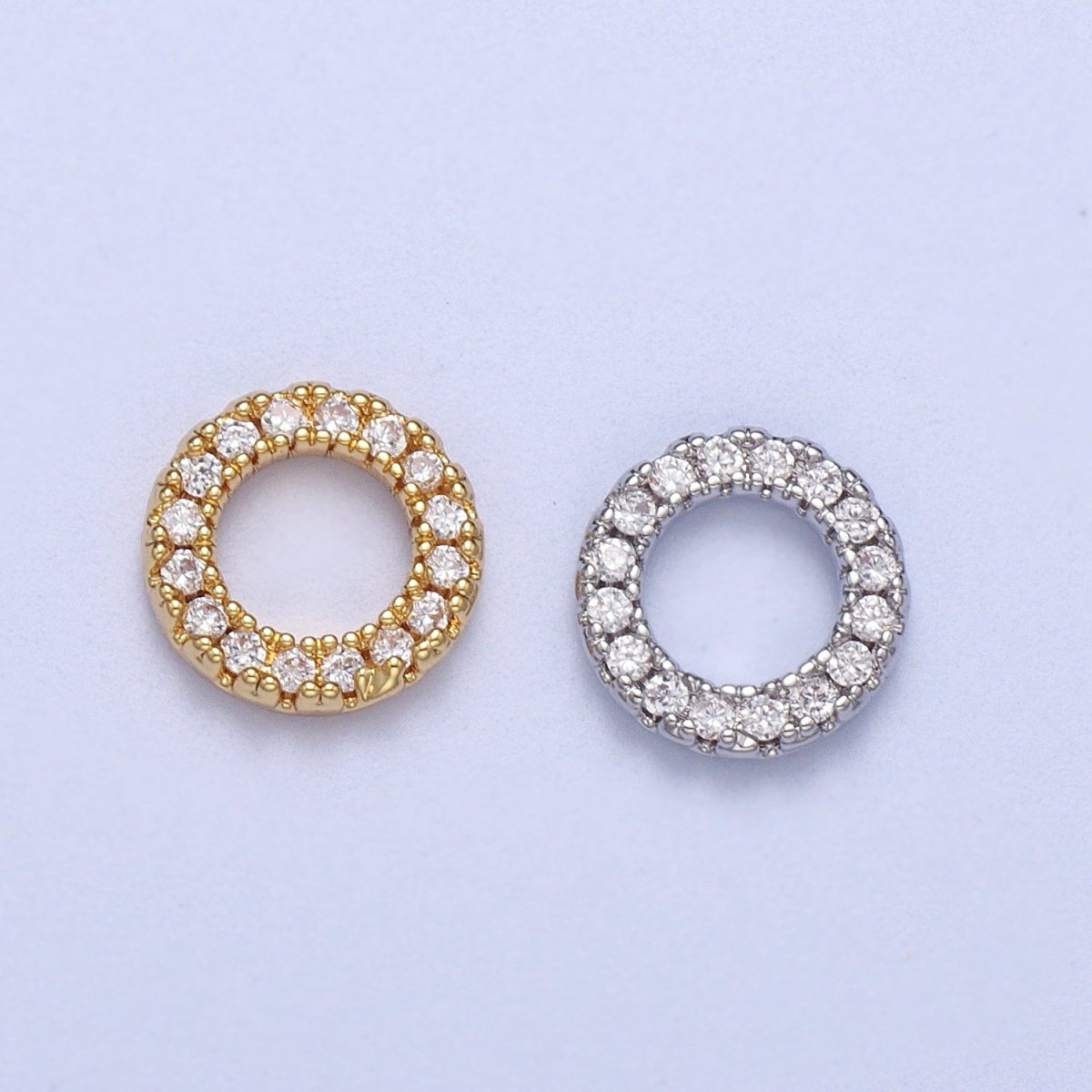 14K Gold Filled 7.5mm Micro Paved CZ Circular Round Charm in Gold &amp; Silver | C059 C122