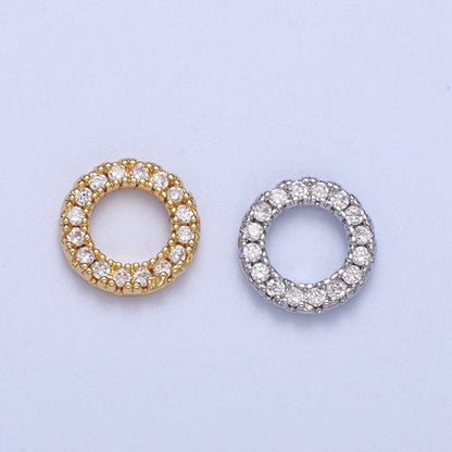 14K Gold Filled 7.5mm Micro Paved CZ Circular Round Charm in Gold &amp; Silver | C059 C122
