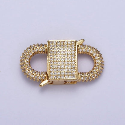 Gold Filled Micro Paved Double Padlock Spring Gate Closure in Gold &amp; Silver | K-199 K-202