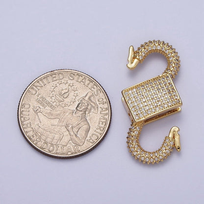 Gold Filled Micro Paved Double Padlock Spring Gate Closure in Gold &amp; Silver | K-199 K-202