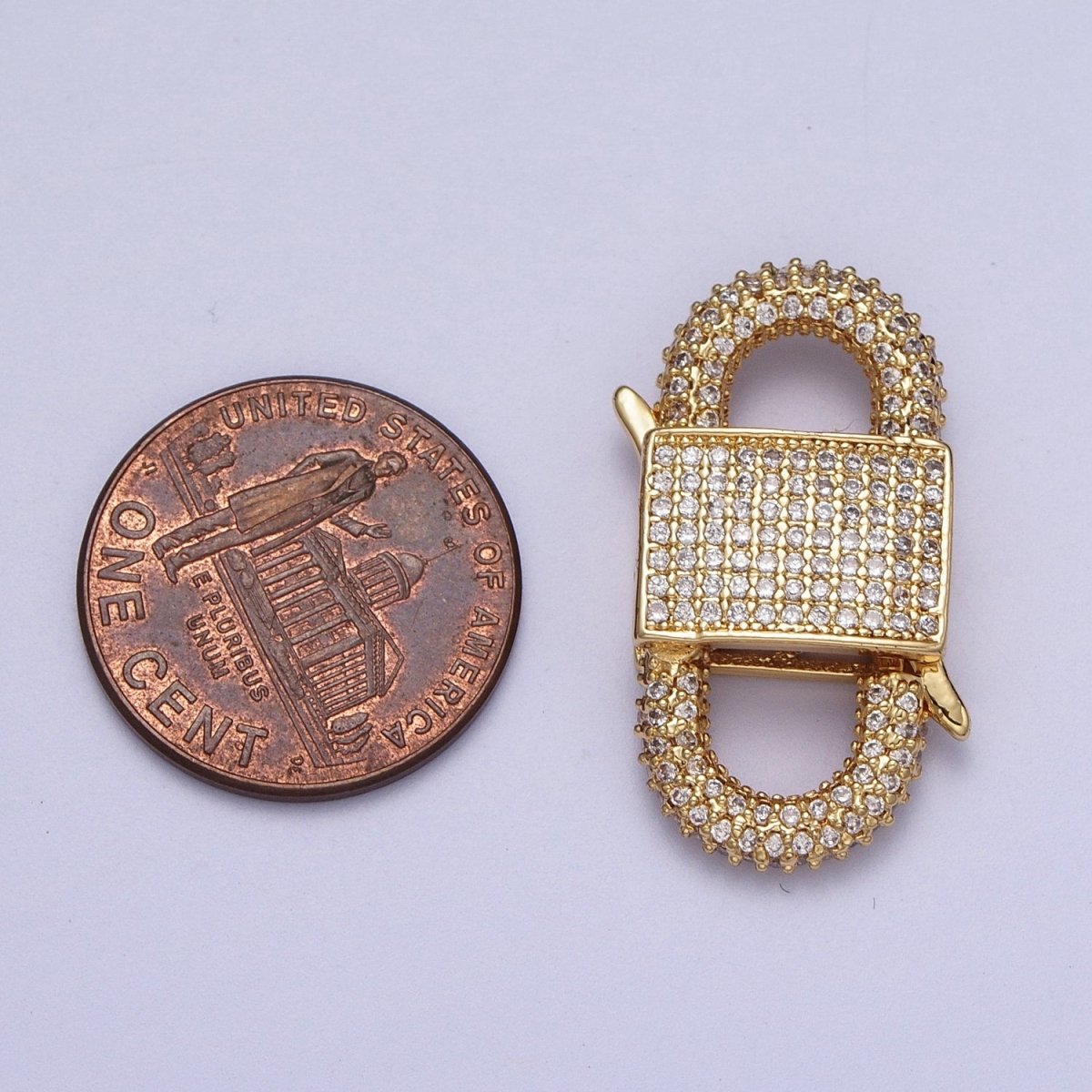 Gold Filled Micro Paved Double Padlock Spring Gate Closure in Gold &amp; Silver | K-199 K-202