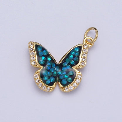 Gold Filled Micro Paved Monarch Butterfly AB CZ Stone Charm in Gold &amp; Silver | W-777~W780