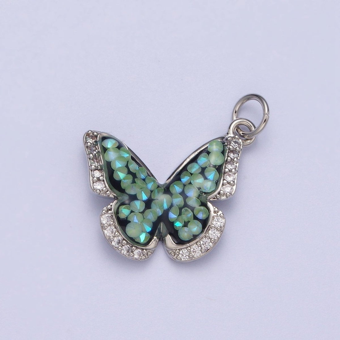 Gold Filled Micro Paved Monarch Butterfly AB CZ Stone Charm in Gold &amp; Silver | W-777~W780