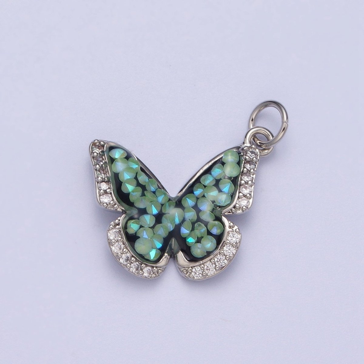 Gold Filled Micro Paved Monarch Butterfly AB CZ Stone Charm in Gold &amp; Silver | W-777~W780