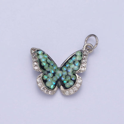 Gold Filled Micro Paved Monarch Butterfly AB CZ Stone Charm in Gold &amp; Silver | W-777~W780