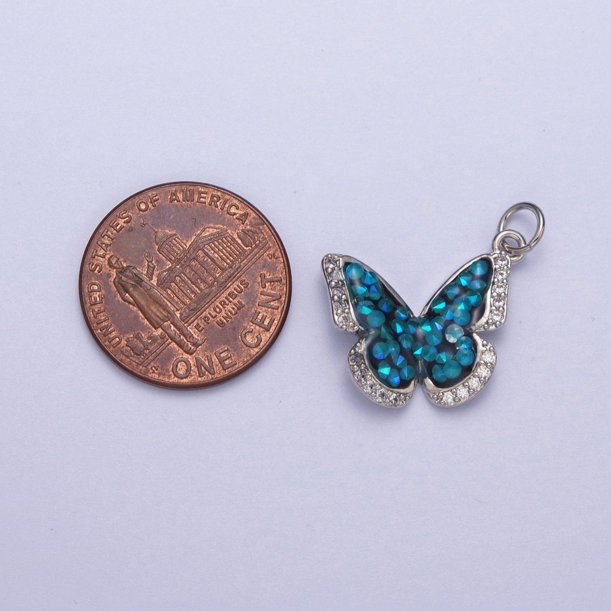 Gold Filled Micro Paved Monarch Butterfly AB CZ Stone Charm in Gold &amp; Silver | W-777~W780
