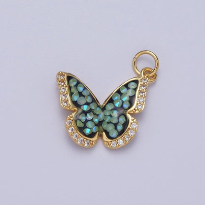 Gold Filled Micro Paved Monarch Butterfly AB CZ Stone Charm in Gold &amp; Silver | W-777~W780