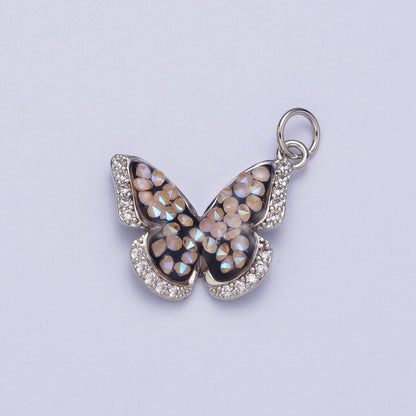 Gold Filled Micro Paved Monarch Butterfly AB CZ Stone Charm in Gold &amp; Silver | W-777~W780