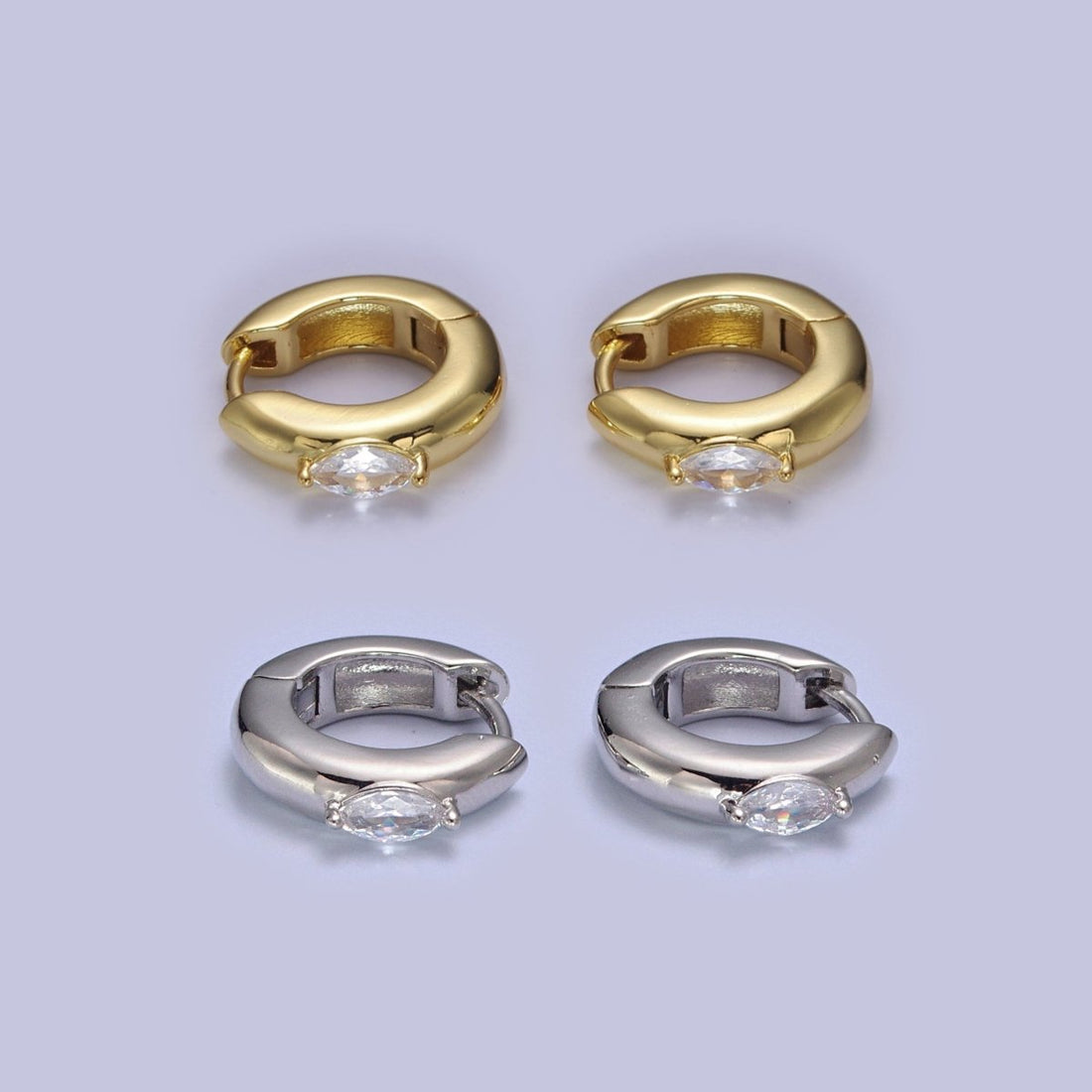 Gold Filled Mini Silver, Gold Round Hoop with Clear Marquise Eye CZ Stone For Minimalist Jewelry | T-405 V-128
