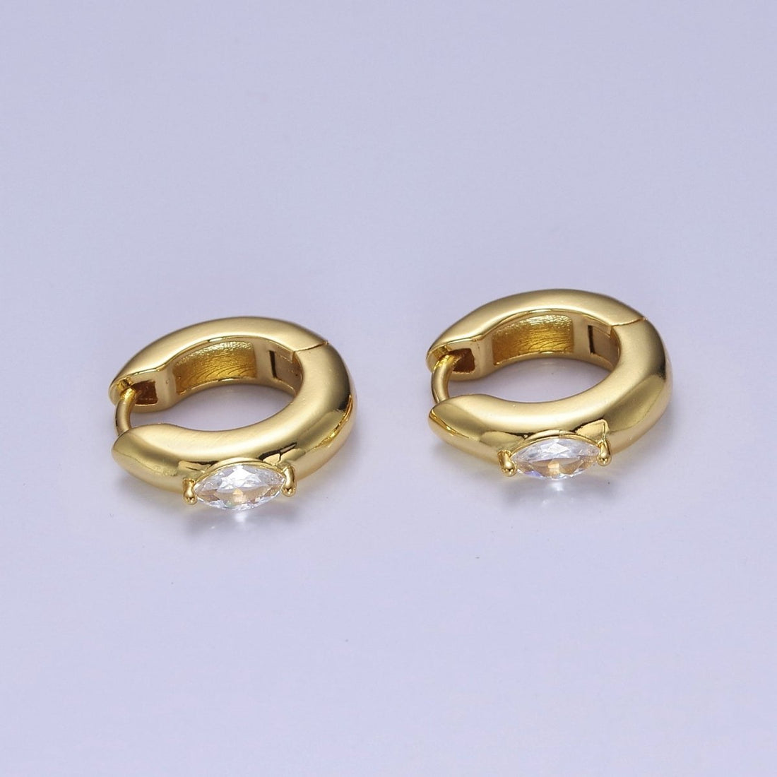 Gold Filled Mini Silver, Gold Round Hoop with Clear Marquise Eye CZ Stone For Minimalist Jewelry | T-405 V-128