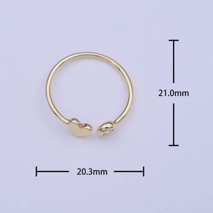 Gold Filled Minimalist Heart Round Cubic Zirconia Open Adjustable Ring | O-124