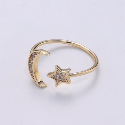 Gold Filled Moon Star Open Wrap Ring | R-00072
