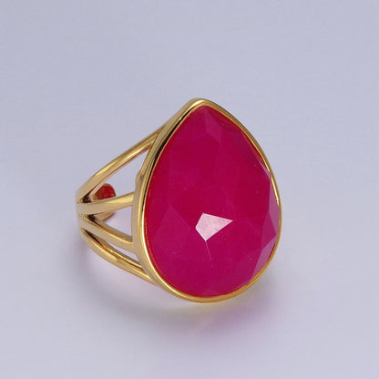 Gold Filled Multifaceted Teardrop Gemstone Ring | O-152~O-157 O-165 O-186 O-187