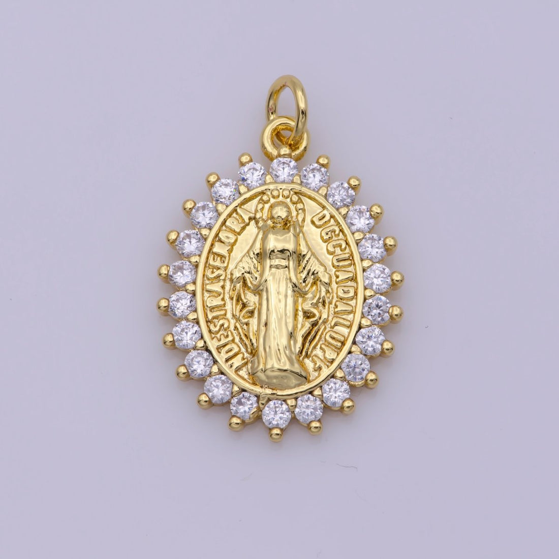Gold Filled "Nuestra Senora Guadalupe" Miraculous Lady Oval CZ Charm in Gold &amp; Silver | M-486 N-188