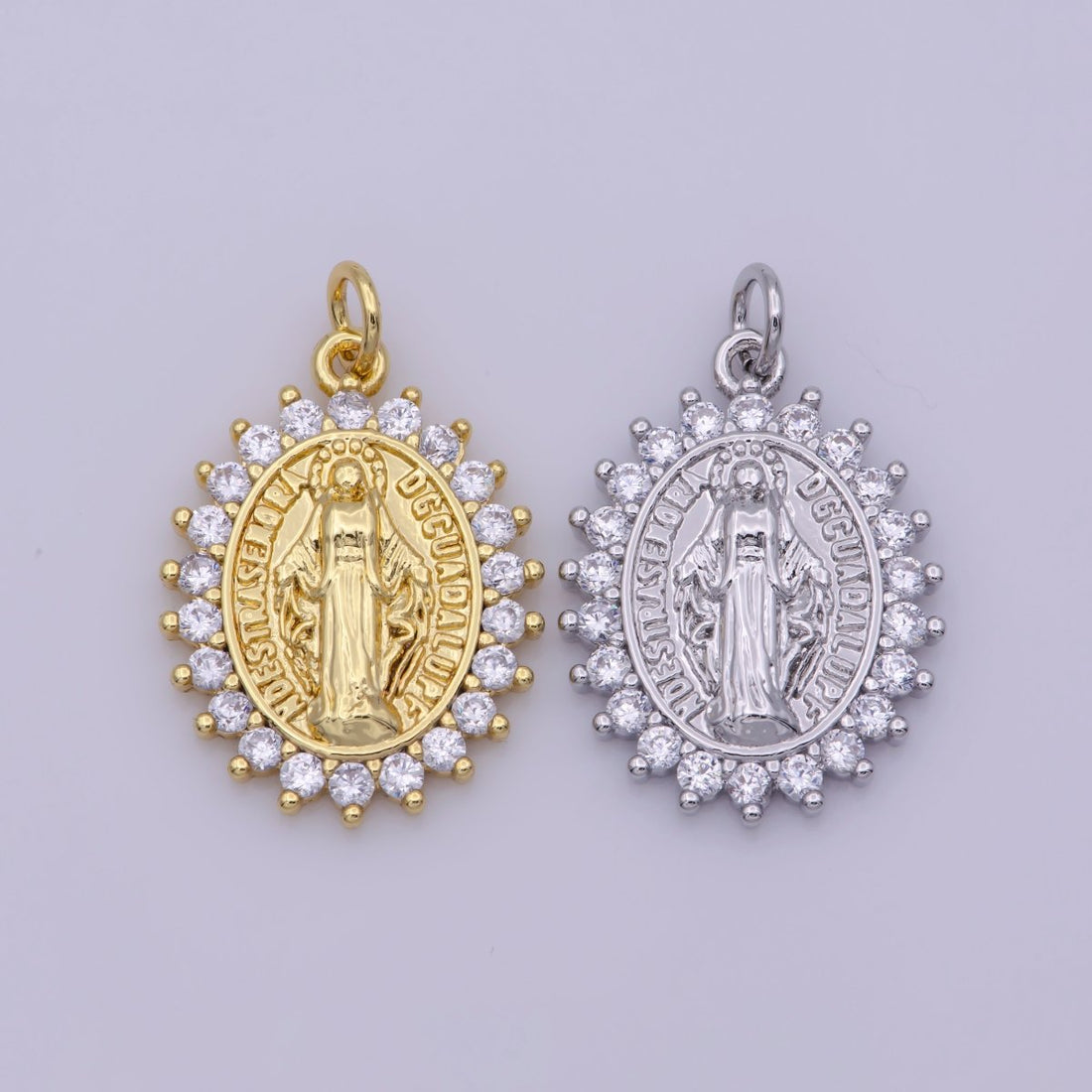 Gold Filled "Nuestra Senora Guadalupe" Miraculous Lady Oval CZ Charm in Gold &amp; Silver | M-486 N-188