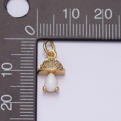Gold Filled Opal Mushroom Charm Micro Pave Tiny Shroom Magic Add on Charm AC-563