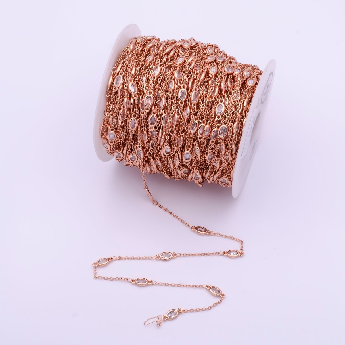 Gold Filled Oval Bezel Clear Cubic Zirconia CZ Unfinished Wholesale Chain by Yard | ROLL-818, ROLL-819, ROLL-820, ROLL-821