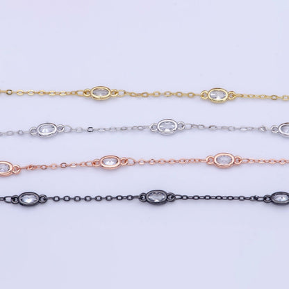 Gold Filled Oval Bezel Clear Cubic Zirconia CZ Unfinished Wholesale Chain by Yard | ROLL-818, ROLL-819, ROLL-820, ROLL-821