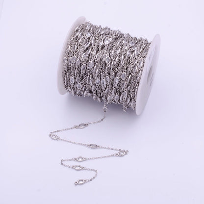 Gold Filled Oval Bezel Clear Cubic Zirconia CZ Unfinished Wholesale Chain by Yard | ROLL-818, ROLL-819, ROLL-820, ROLL-821