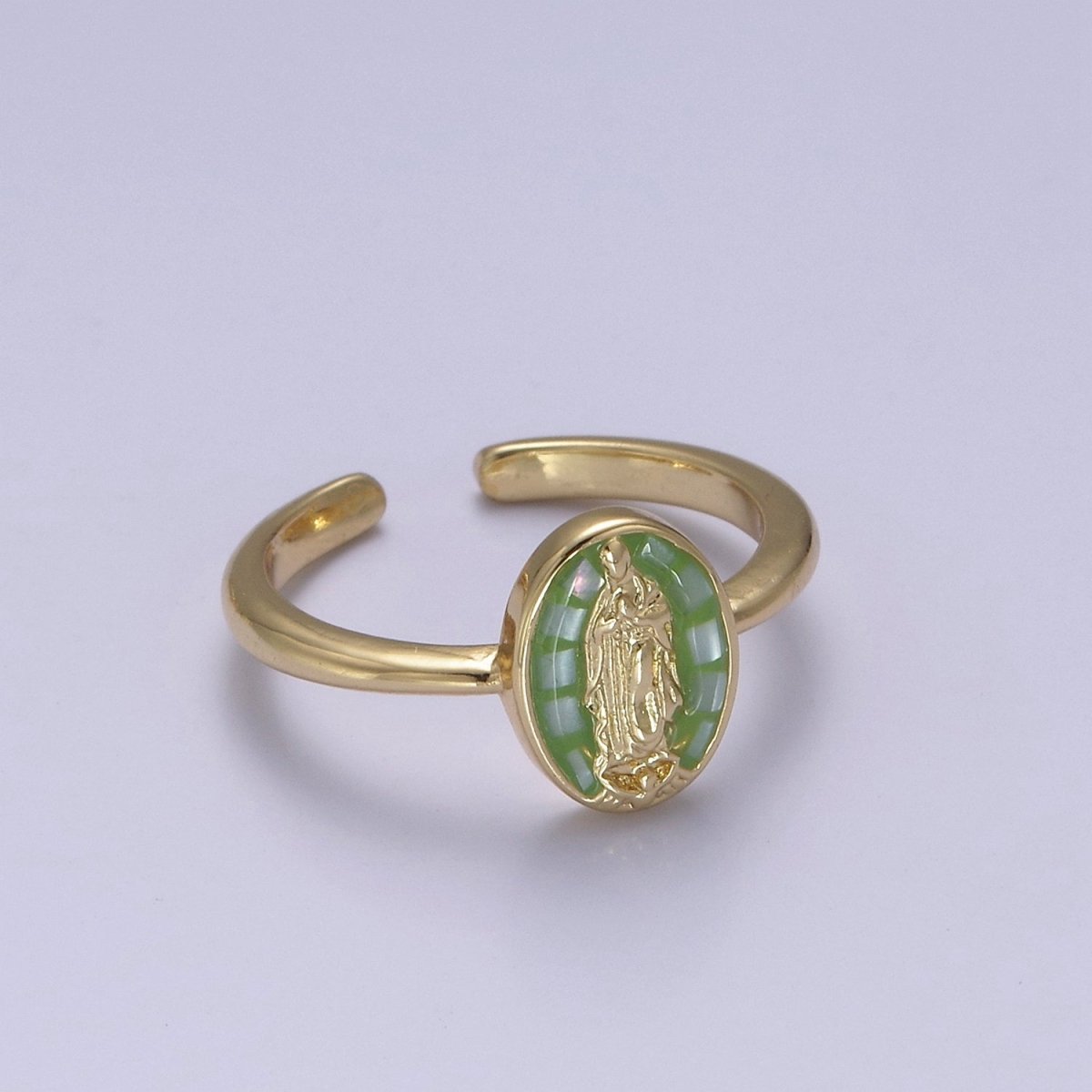 Gold Filled Oval Virgin Mother Mary Shell Opal Ring in Gold &amp; Silver  S-397 - S-400, O-200-204