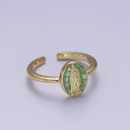 Gold Filled Oval Virgin Mother Mary Shell Opal Ring in Gold &amp; Silver  S-397 - S-400, O-200-204