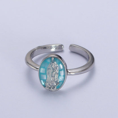 Gold Filled Oval Virgin Mother Mary Shell Opal Ring in Gold &amp; Silver  S-397 - S-400, O-200-204