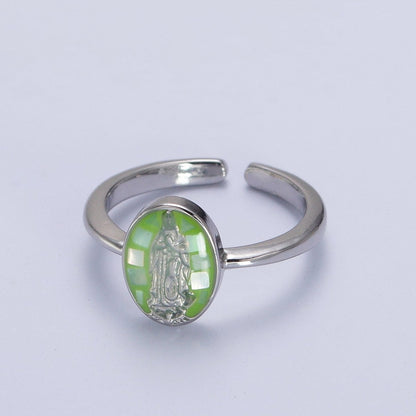 Gold Filled Oval Virgin Mother Mary Shell Opal Ring in Gold &amp; Silver  S-397 - S-400, O-200-204