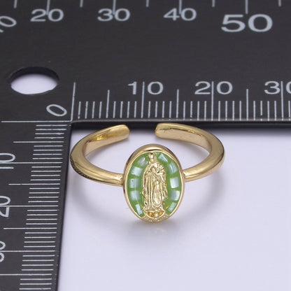 Gold Filled Oval Virgin Mother Mary Shell Opal Ring in Gold &amp; Silver  S-397 - S-400, O-200-204