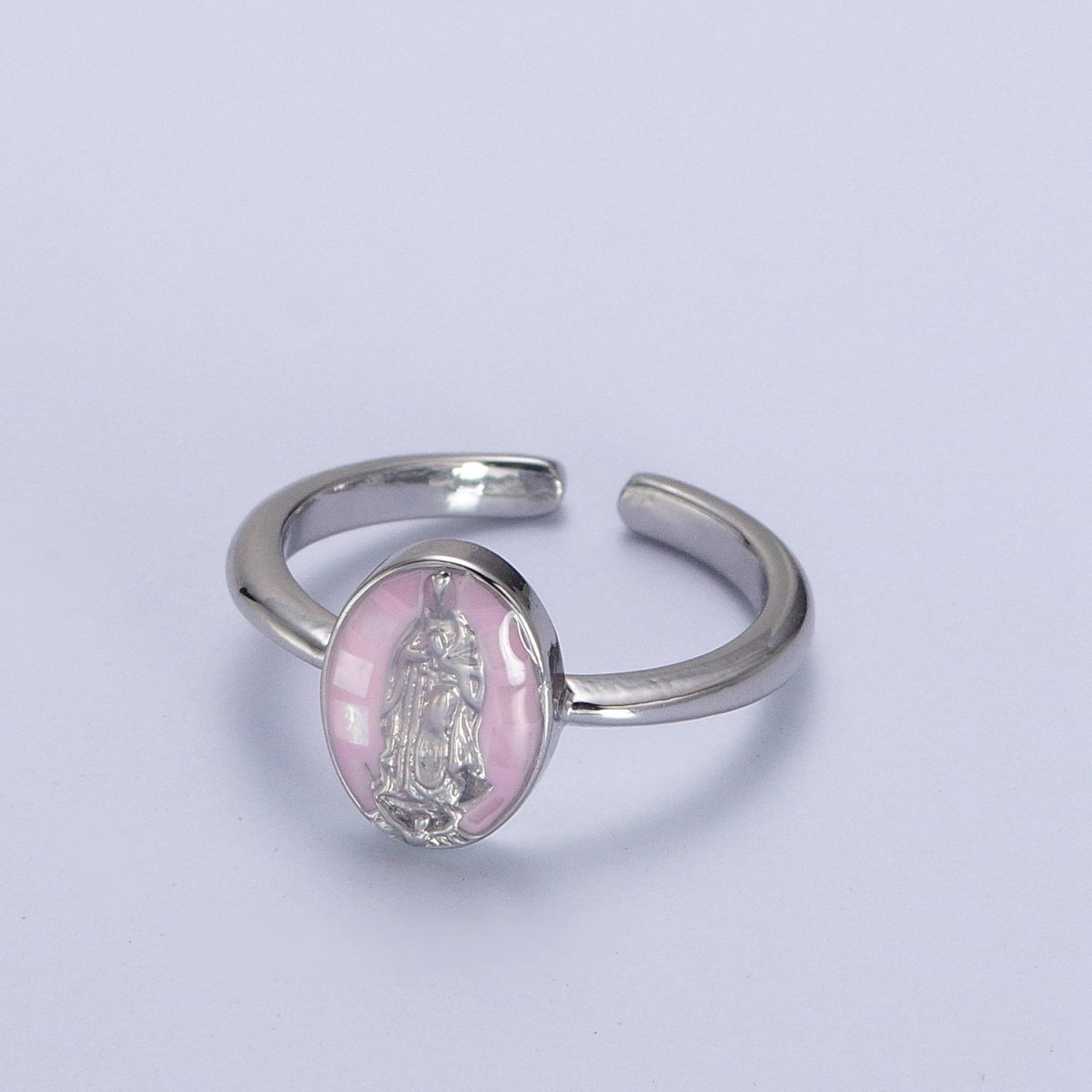 Gold Filled Oval Virgin Mother Mary Shell Opal Ring in Gold &amp; Silver  S-397 - S-400, O-200-204