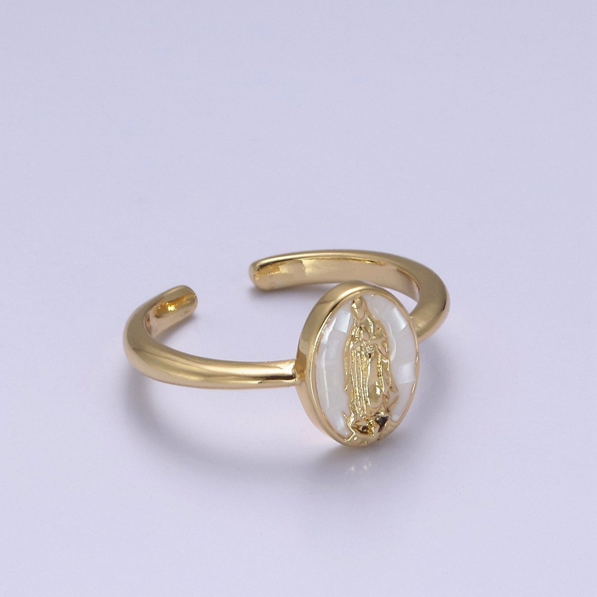 Gold Filled Oval Virgin Mother Mary Shell Opal Ring in Gold &amp; Silver  S-397 - S-400, O-200-204