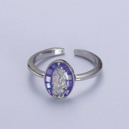 Gold Filled Oval Virgin Mother Mary Shell Opal Ring in Gold &amp; Silver  S-397 - S-400, O-200-204