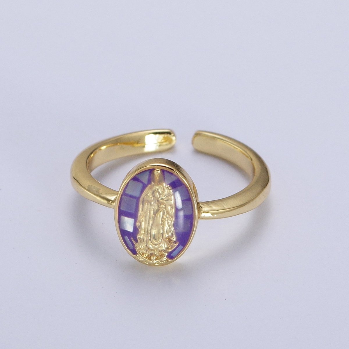 Gold Filled Oval Virgin Mother Mary Shell Opal Ring in Gold &amp; Silver  S-397 - S-400, O-200-204